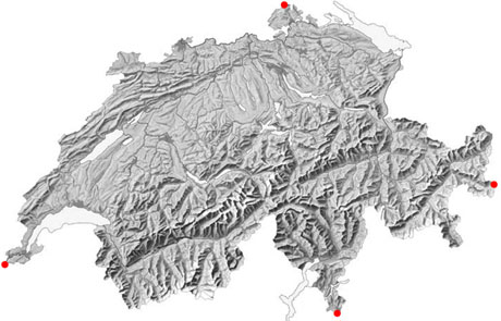 Die vier Grenzsteine der Schweiz