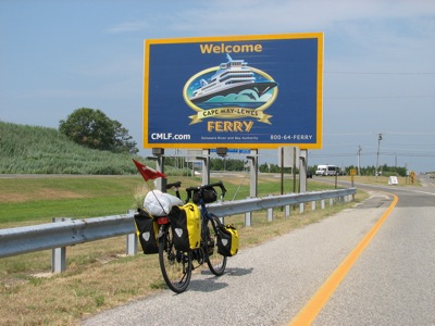 The southern part of New Jersey turned out to be very rural and much friendlier than the north... now catching the ferry across the bay to Cape May, Delaware.