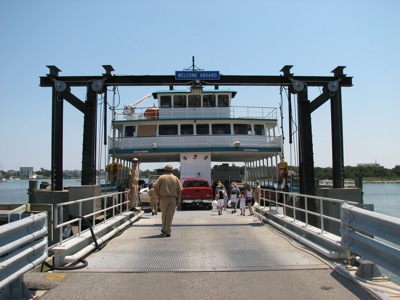 Boarding one of the ferries... even though cyclist have to go last, there is always space available, whereas cars have to queue and often wait for the next ferry.